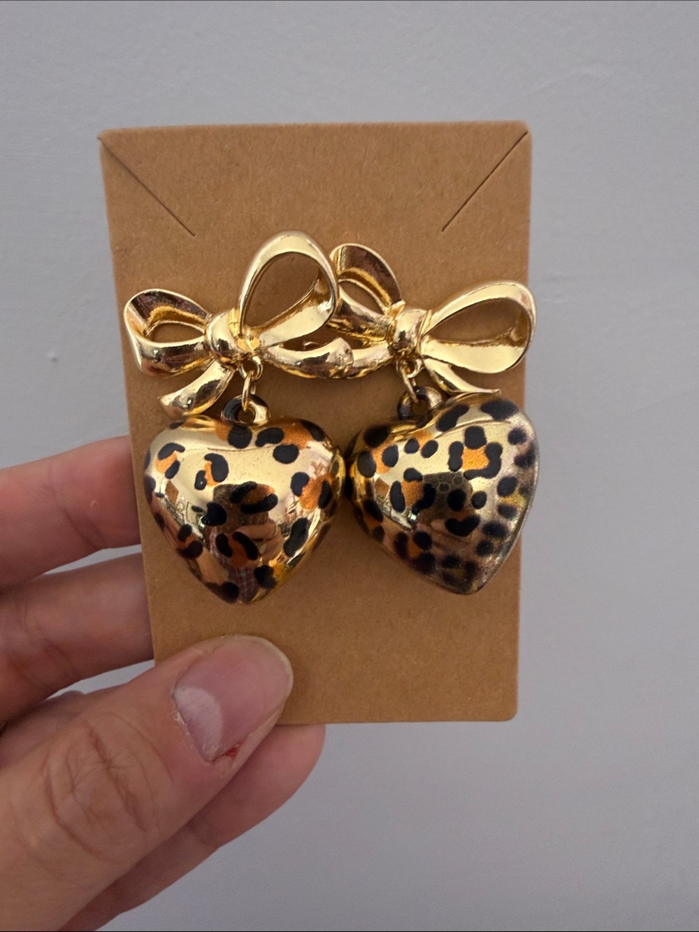 Gold Bow Leopard Heart Drop Earrings - Women's Fashion Accessories